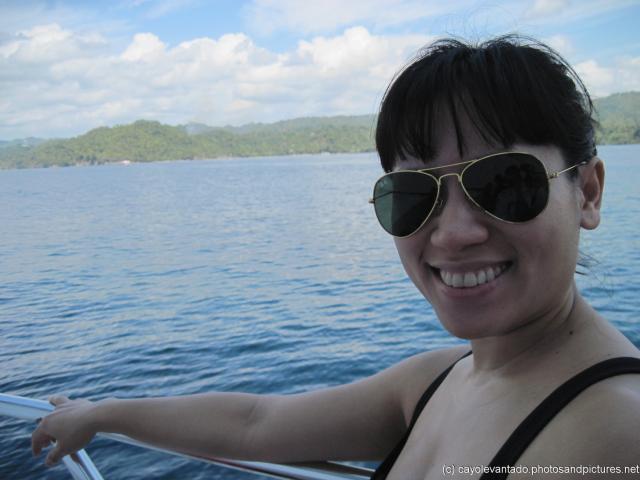 Joann on tender boat going to Cayo Levantado.jpg